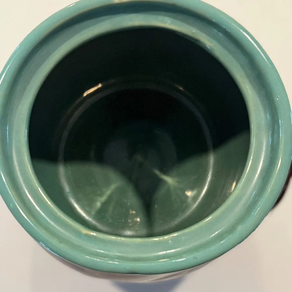 Vintage Ceramic Crock‎ Bean Pot Jar Brown Turquoise Lid Hull Pottery ****Lid****